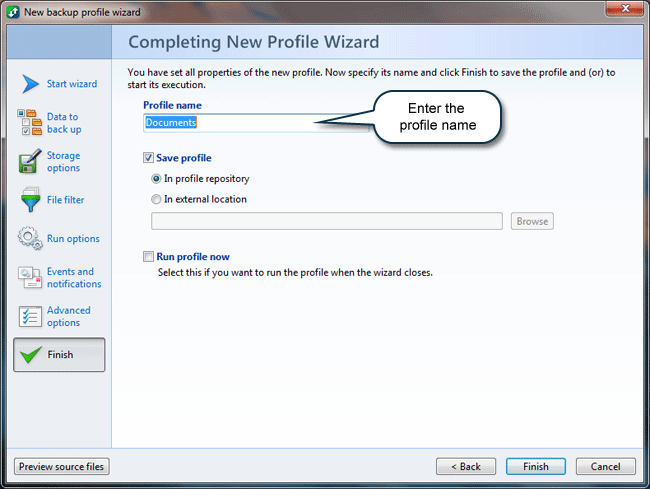 How to back up files: Completing Wizard