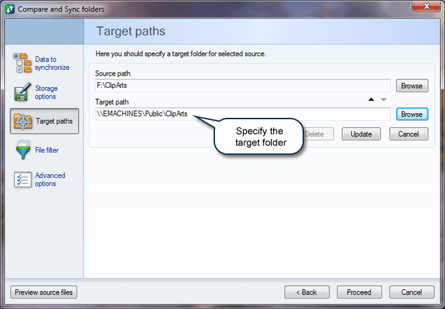 How to compare contents, view diffs and sync two directories in Windows: Target paths