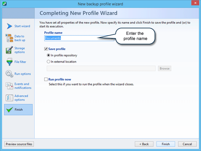 How to back up files: Completing Wizard