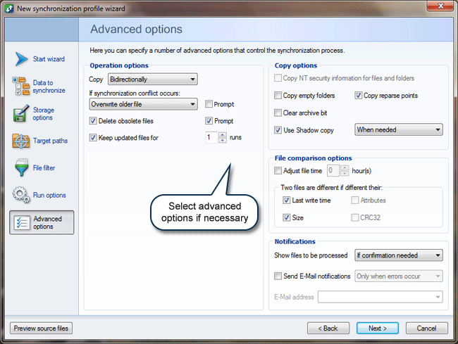 How to synchronize files and folders in Windows: Advanced options