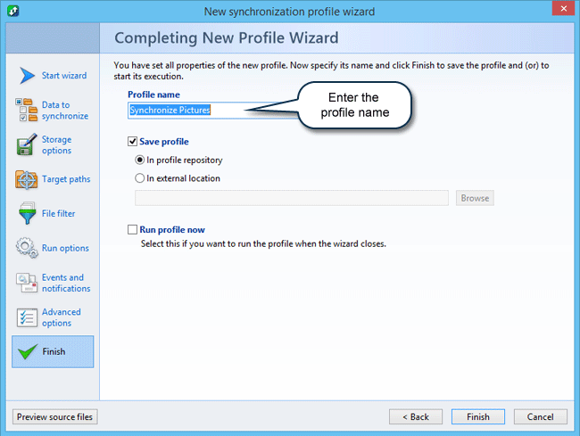 How to synchronize files and folders in Windows: Completing Wizard
