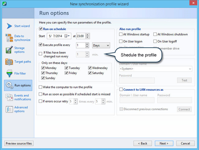 How to synchronize files and folders in Windows: Run options